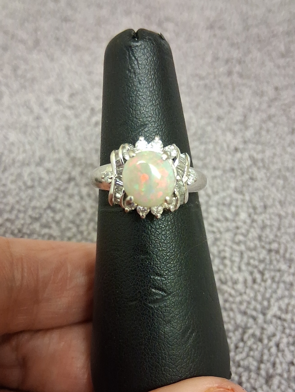 "Estate" Platinum Diamond Ring With Center Opal  Size 5 1/2